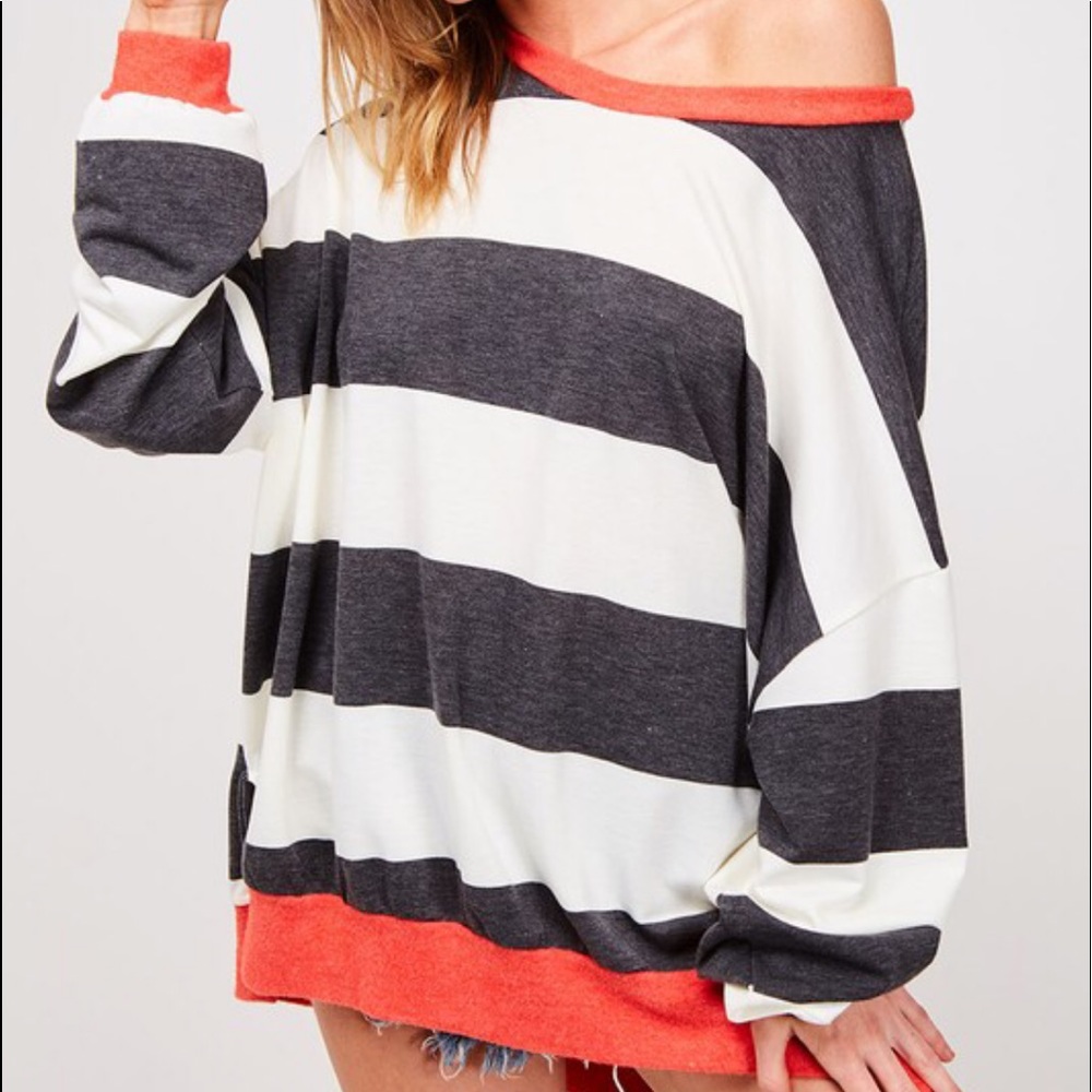 Long sleeve wide stripe contrast sweatshirt top